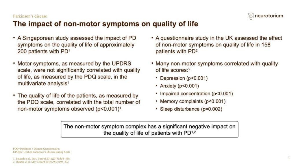 Parkinsons Disease - Non-Motor Symptom Complex and Comorbidities - slide 4